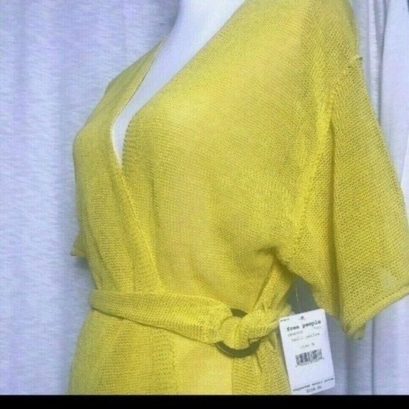 Free People Hello Cardi short sleeve sweater Yellow Small - Picture 4 of 7